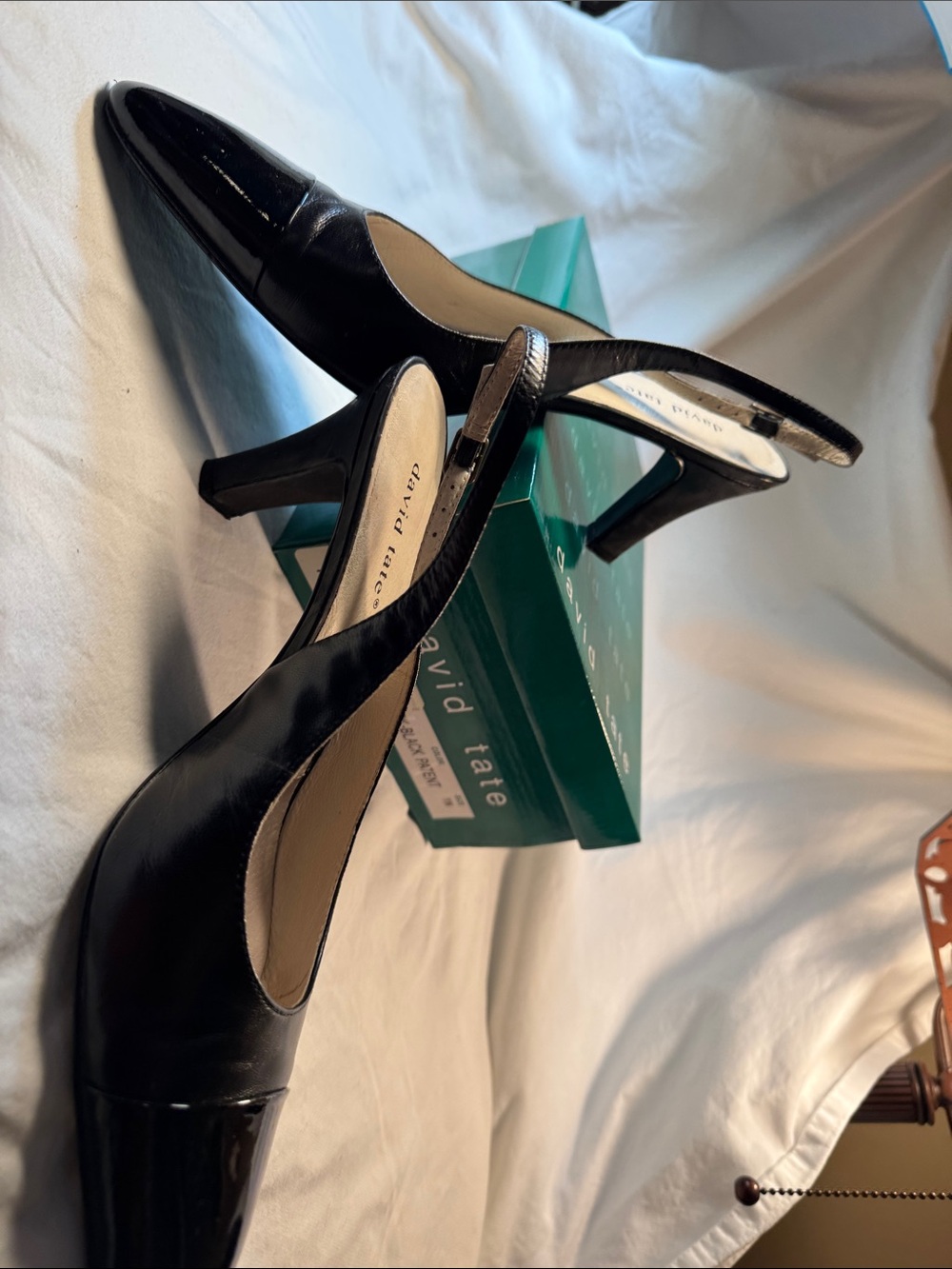 David Tate Black Patent and Leather Slingback Pumps with Mid Heel size 11N
